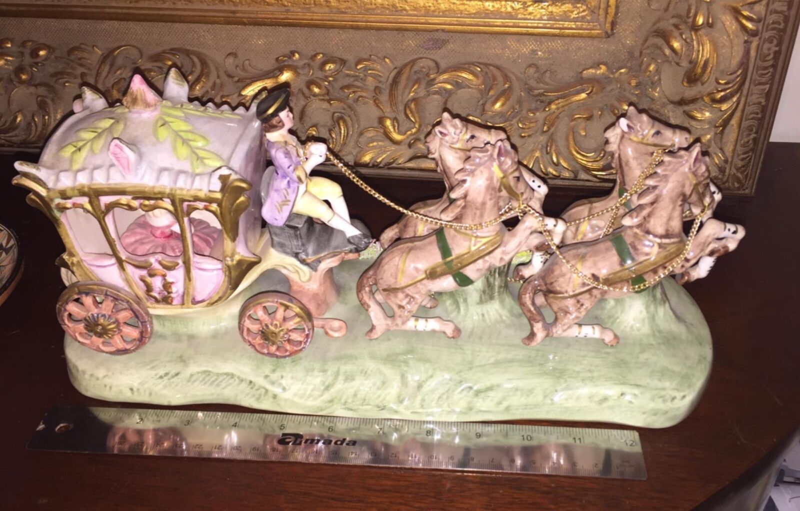 Capodimonte Porcelain Cinderella’s Horse Drawn Carriage Vtg  17” Figurine Minte