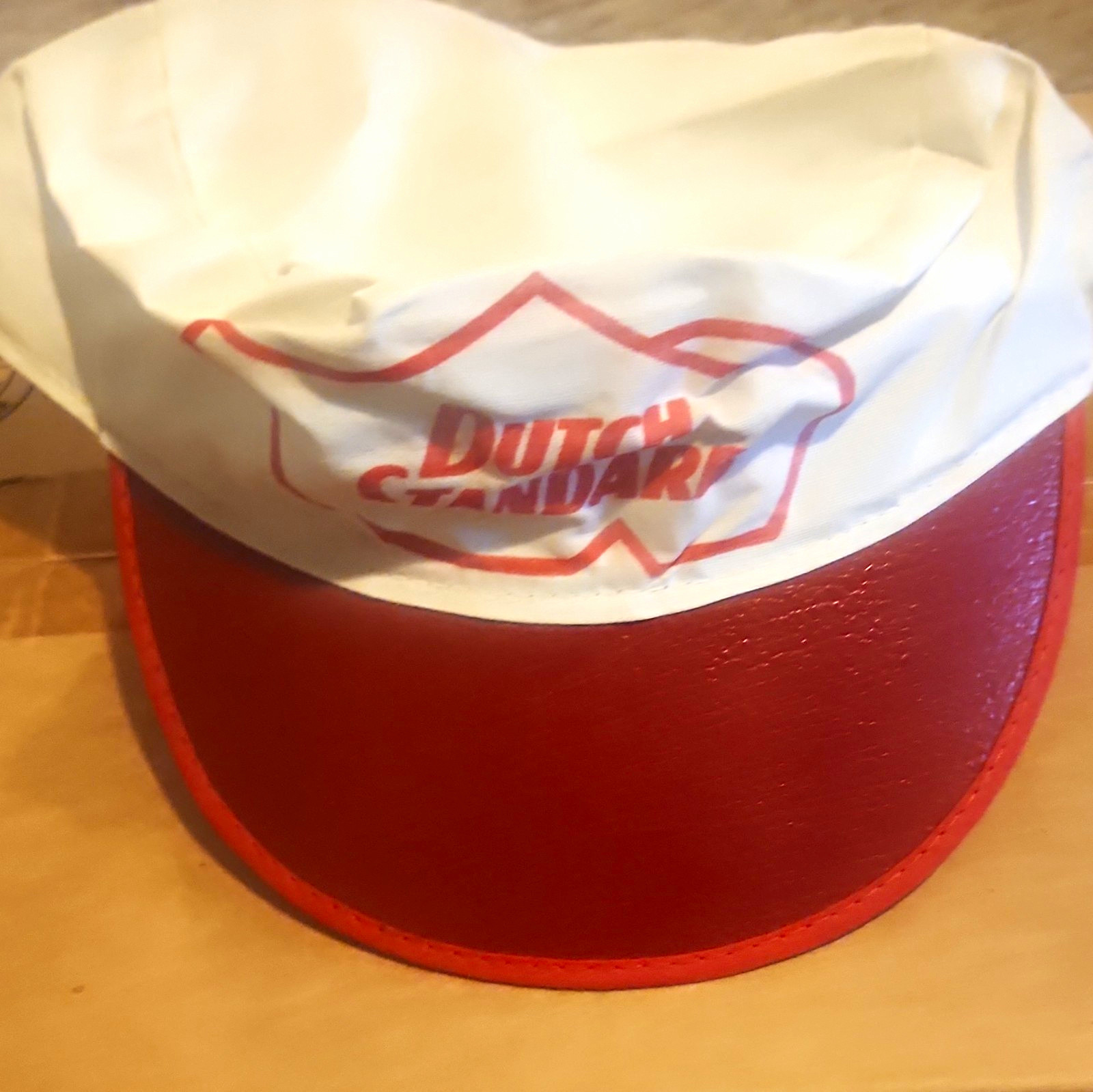 Vintage Dutch Standard Paint & Varnish Advertising Painters Hat White Red Beige