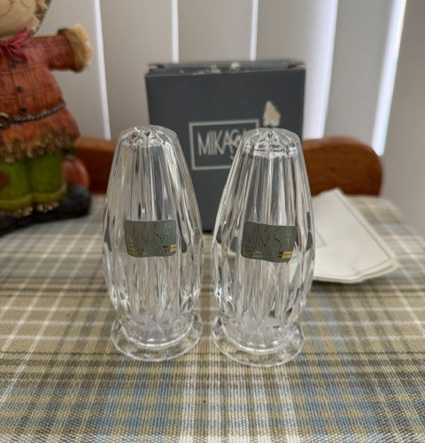 Vintage Mikasa Park Lane Lead Crystal Salt & Pepper Shakers New in Box