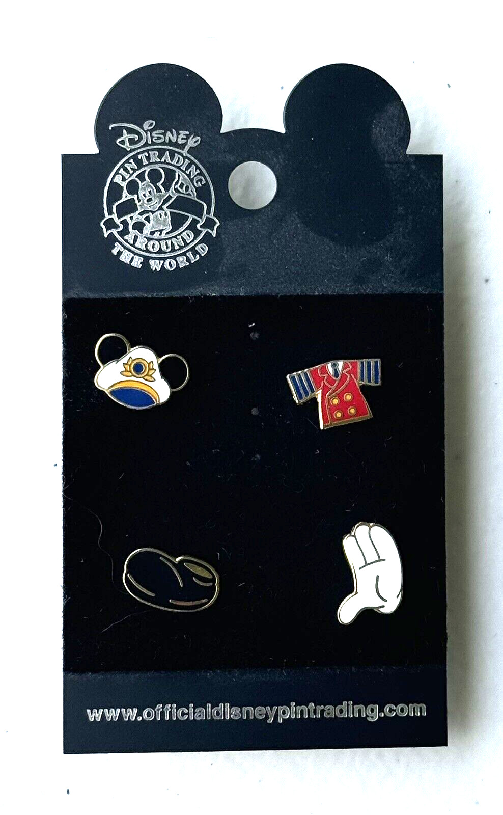 RARE DCL CRUISE LINE 4 PIN SET CAPTAIN'S HAT, UNIFORM, SHOE AND GLOVE ON CARD