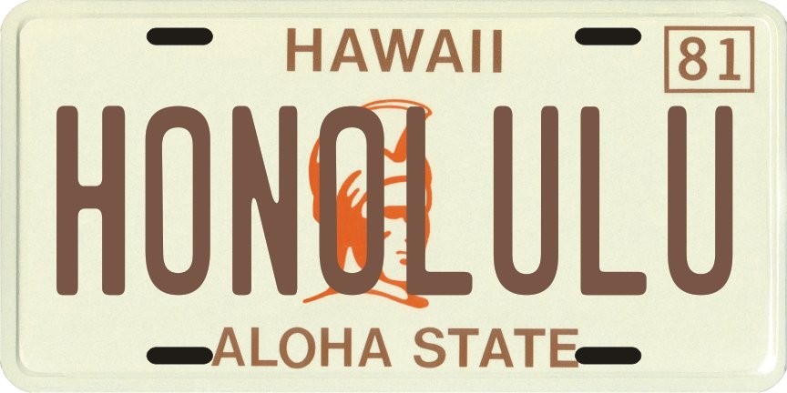 Hawaii 1980\'s HONOLULU Aluminum License Plate