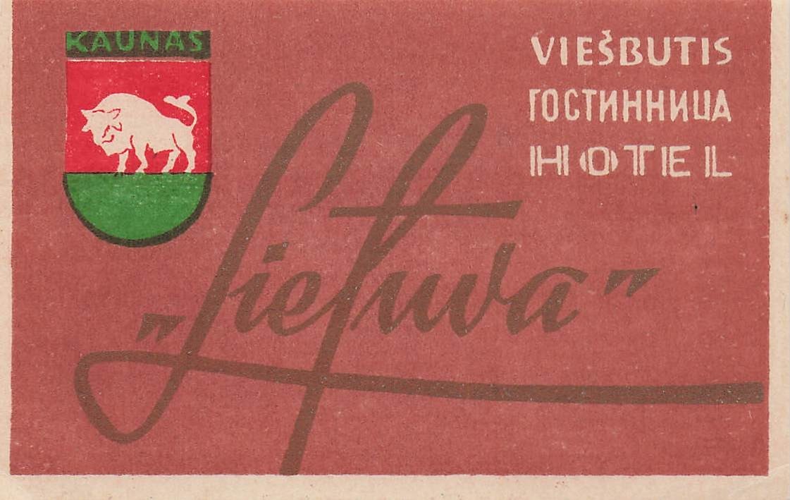 Viesbutis Hotel Kaunas Lithuania Vintage Luggage Label Brown