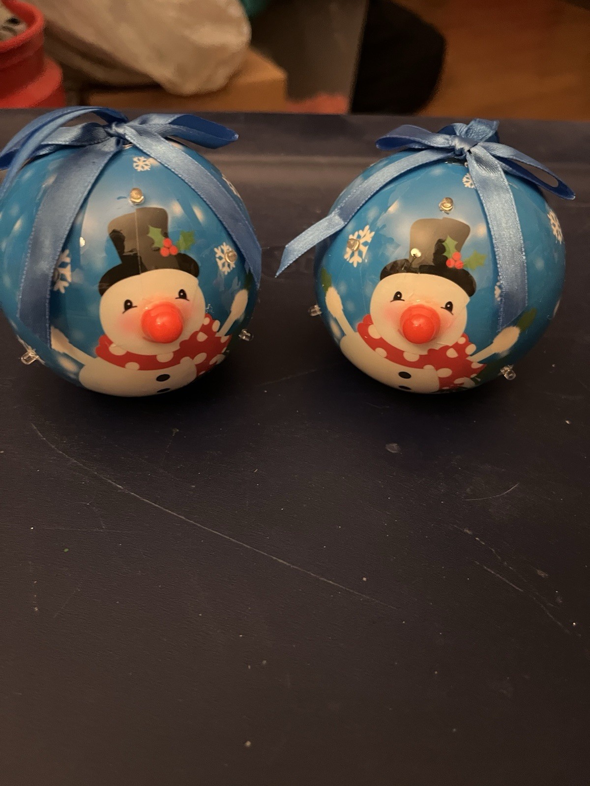 Set of 2 Vint Woolworths Christmas Tree Light Up Ornaments Snowman & Santa