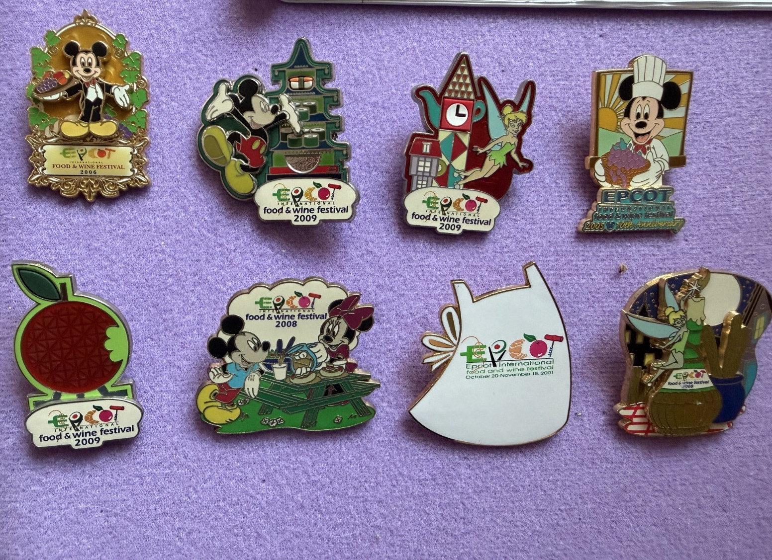 WALT DISNEY AUTHENTIC PIN LOT OF 8 EPCOT FOOD & WINE FESTIVAL 2001 - 2009 MICKEY WALT DISNEY AUTHENTIC PIN LOT OF 8 EPCOT FOOD & WINE FESTIVAL 2001 - 2009 MICKEY