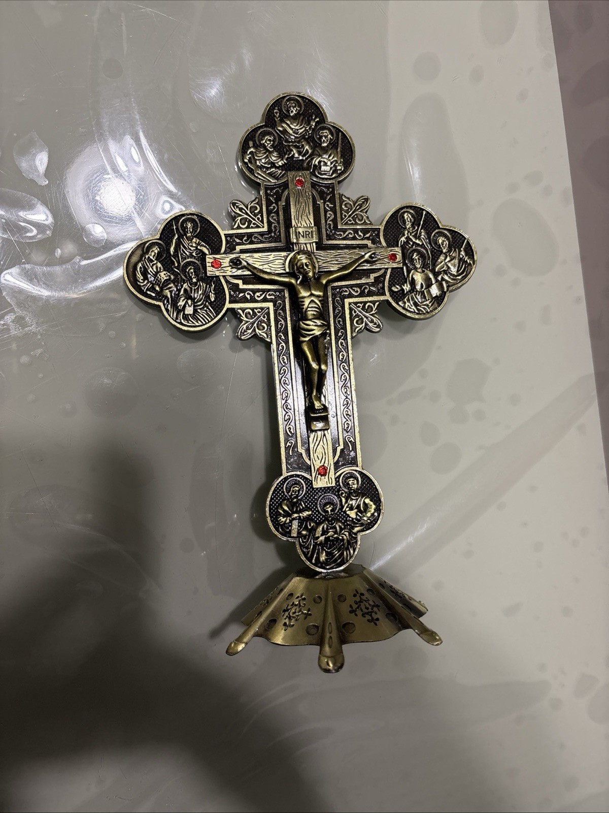 Antique Bronze INRI Catholic Religious Altar Standing Wall Crucifix Cross Church