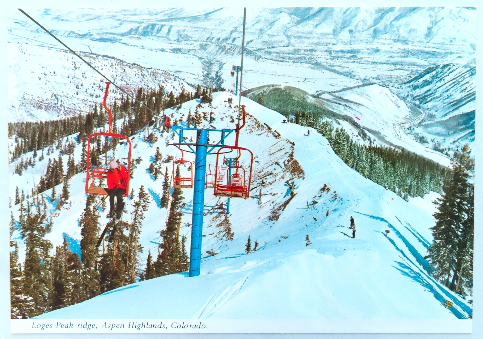 Loges Peak Aspen Highlands Postcard Vintage Chrome Colorado Ski Travel Snow CO