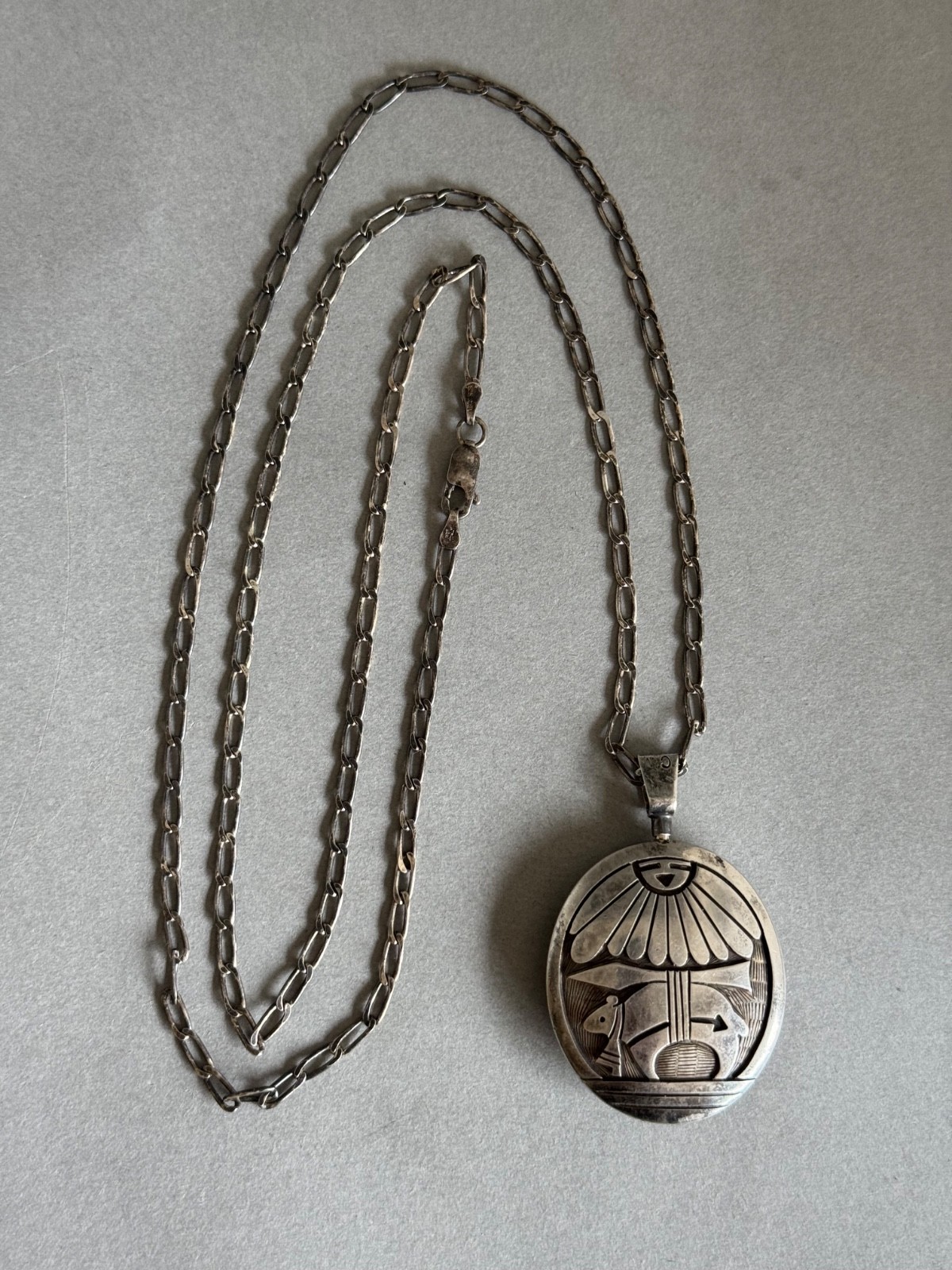 Cheryl Wadsworth Hopi Sterling  2 sided Pendant w Bear,  and Kokopelli w Chain