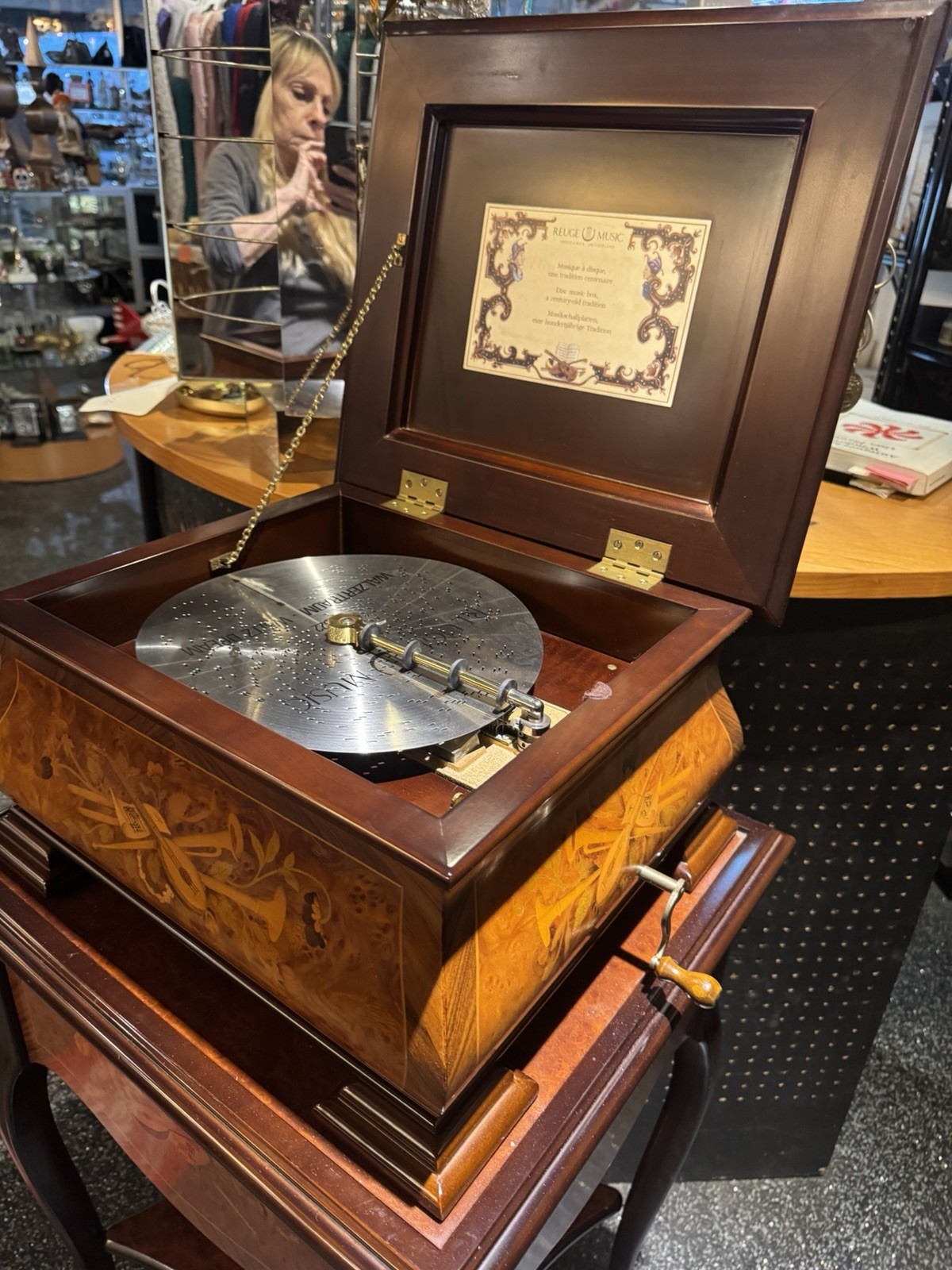 Vintage Reuge Disc Player Switzerland Inlaid Music Box