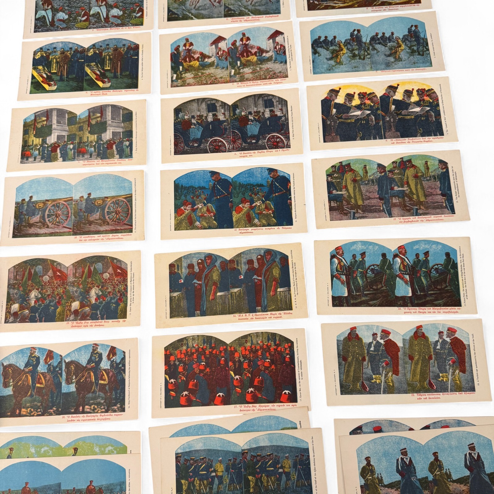 1912–1913 Greek Balkan Wars stereoscopic card set with box, 24 color lithographs