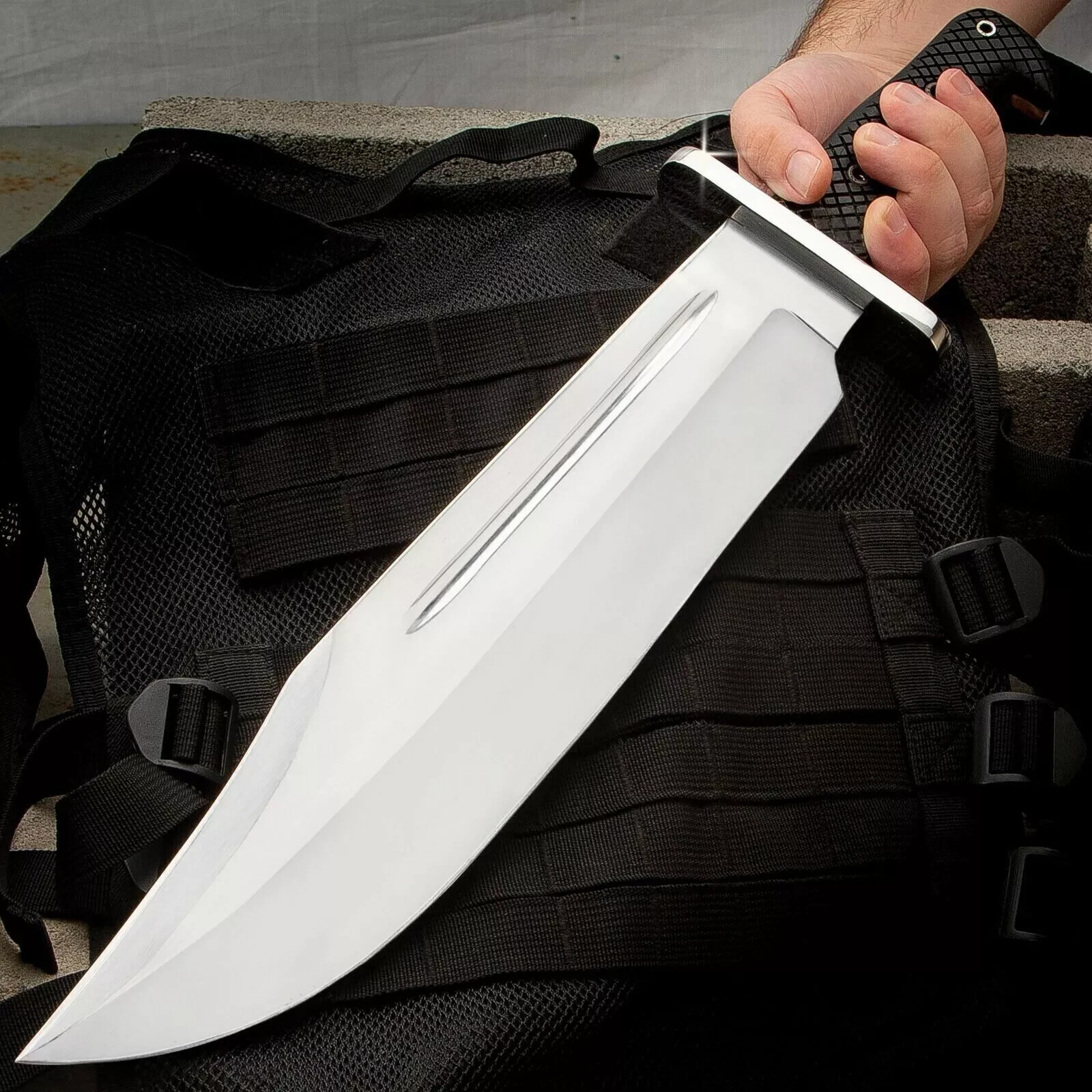 The Giant Massive D2 Tool Steel Full Tang Fix Blade Hunting Bowie Knife Handmade
