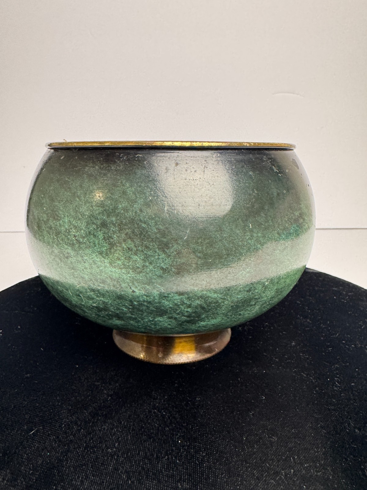 Vtg A.N. Oppenheim Israel Brass Green Verdigris Patina Bowl Hand Made MCM Judaic