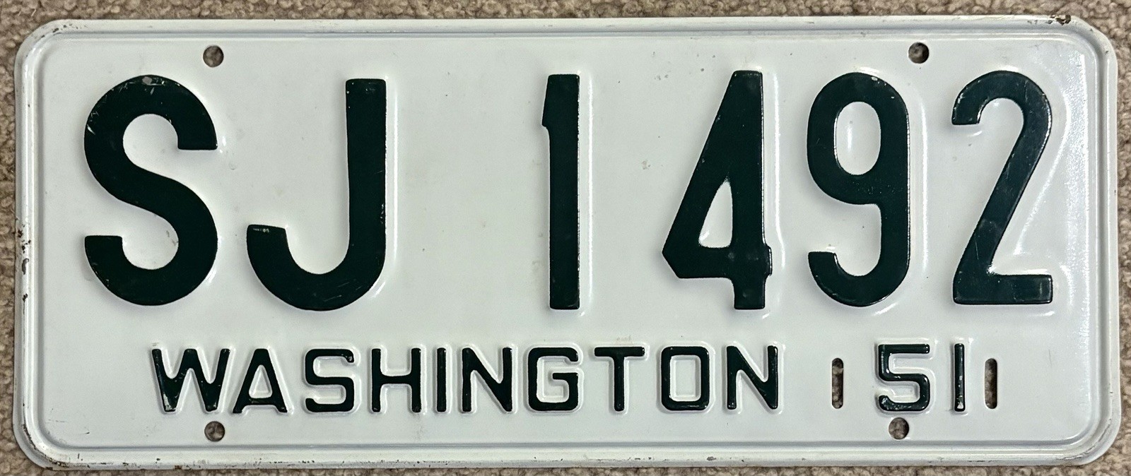 Beautiful New Old Stock 1951 San Juan County Washington License Plate SJ 1492