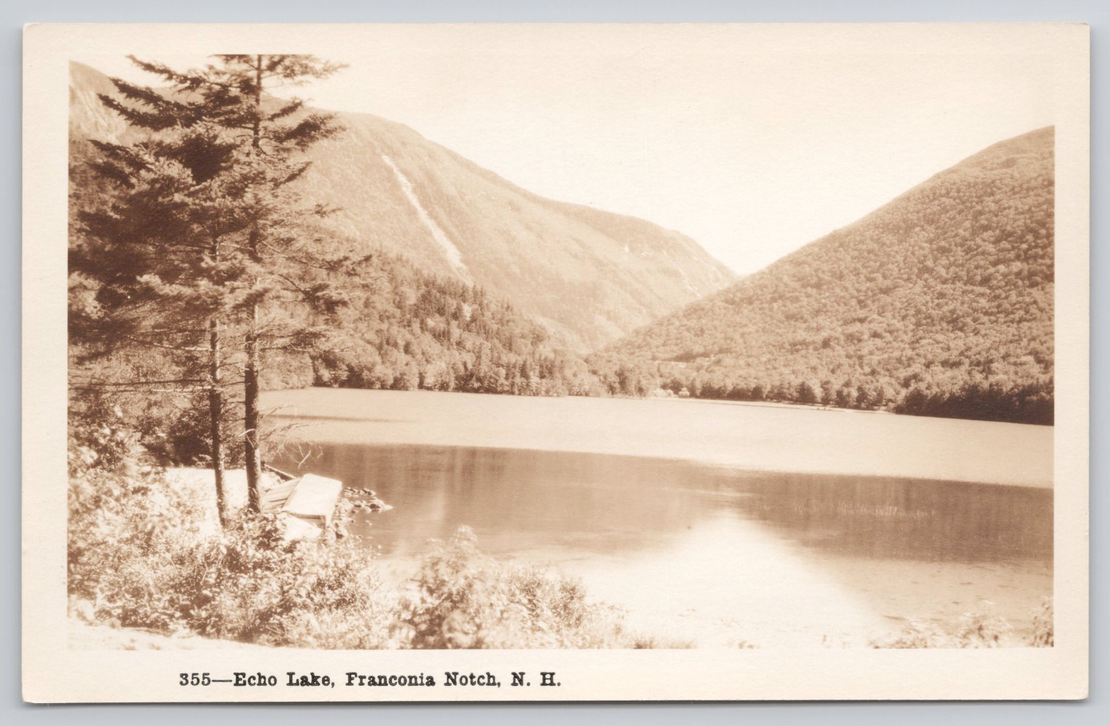 Echo Lake Franconia Notch White Mountains NH New Hampshire RPPC Postcard