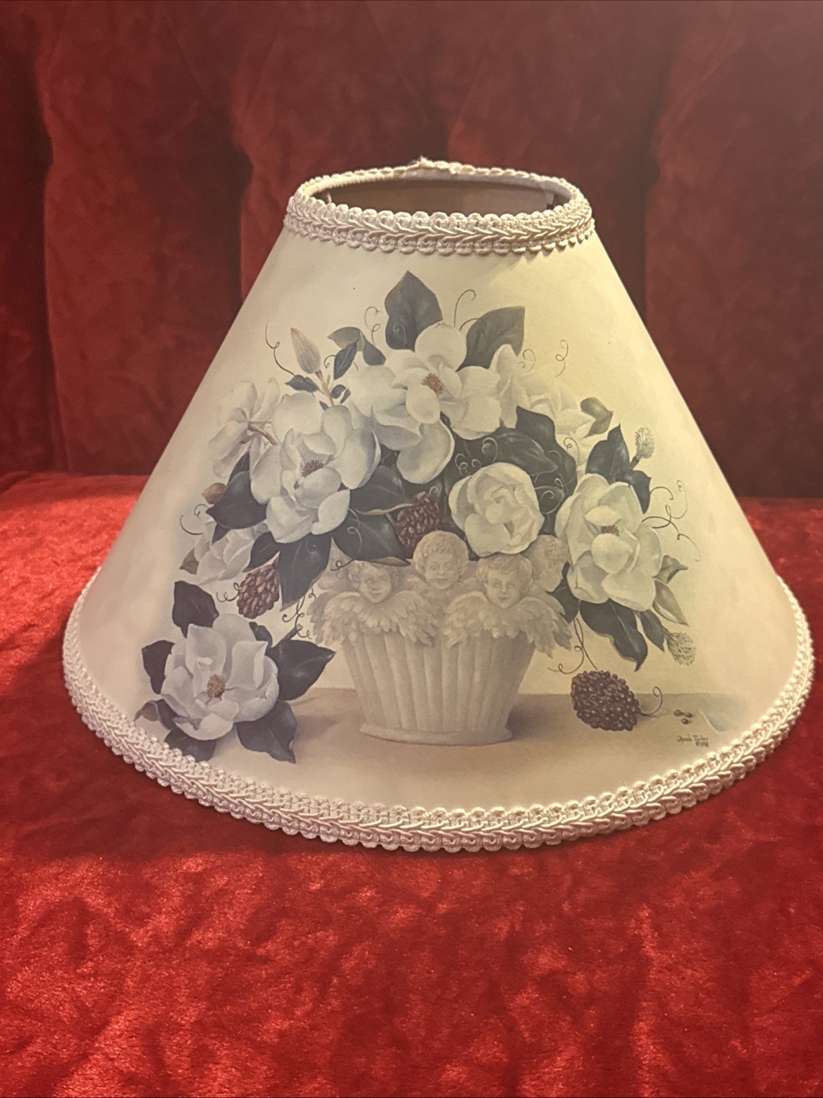 Glynda Turley Angel Floral Lamp Shade Southern Elegance III 8”x12” Round Chimney