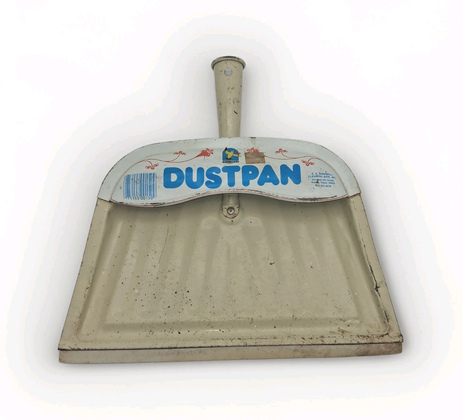 Vintage JV Reed Metal Dustpan Birdwell Hummingbird White Steel Advertising Tx Vintage JV Reed Metal Dustpan Birdwell Hummingbird White Steel Advertising Tx