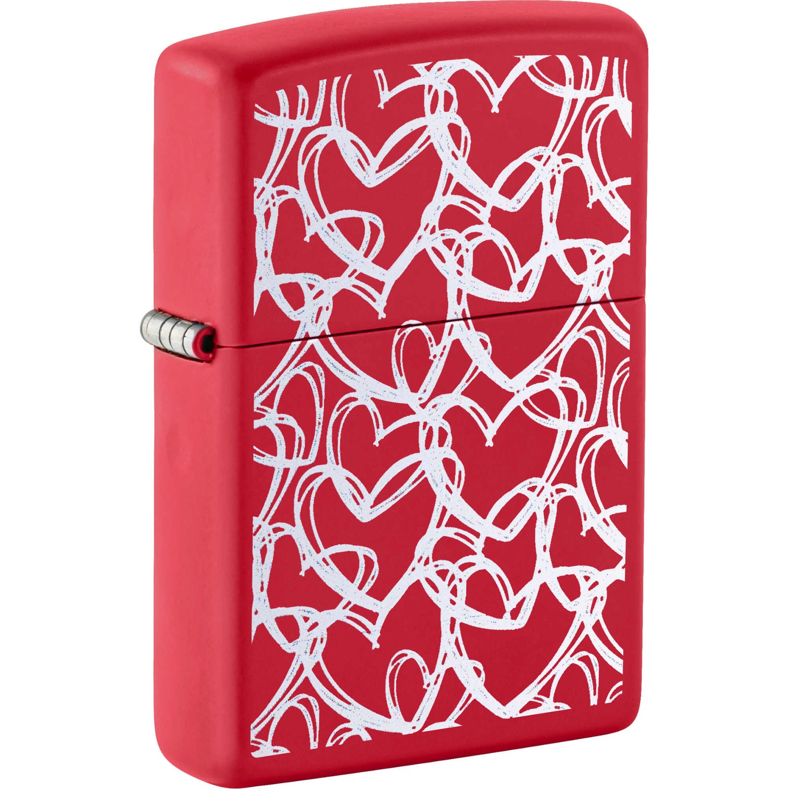Zippo 47499 Red Matte Hearts Design Windproof Refillable Metal Pocket Lighter