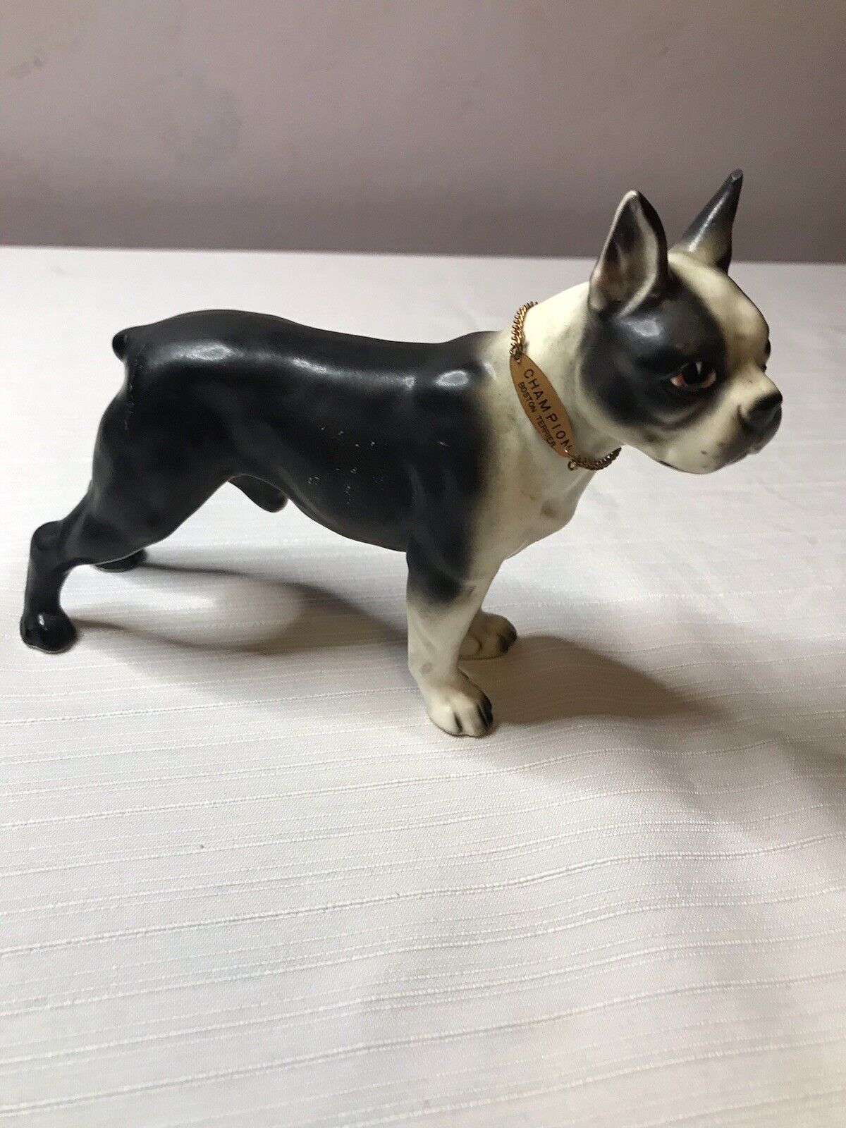 Vintage Champion  Boston Terrier Porcelain With Collar Male #8371