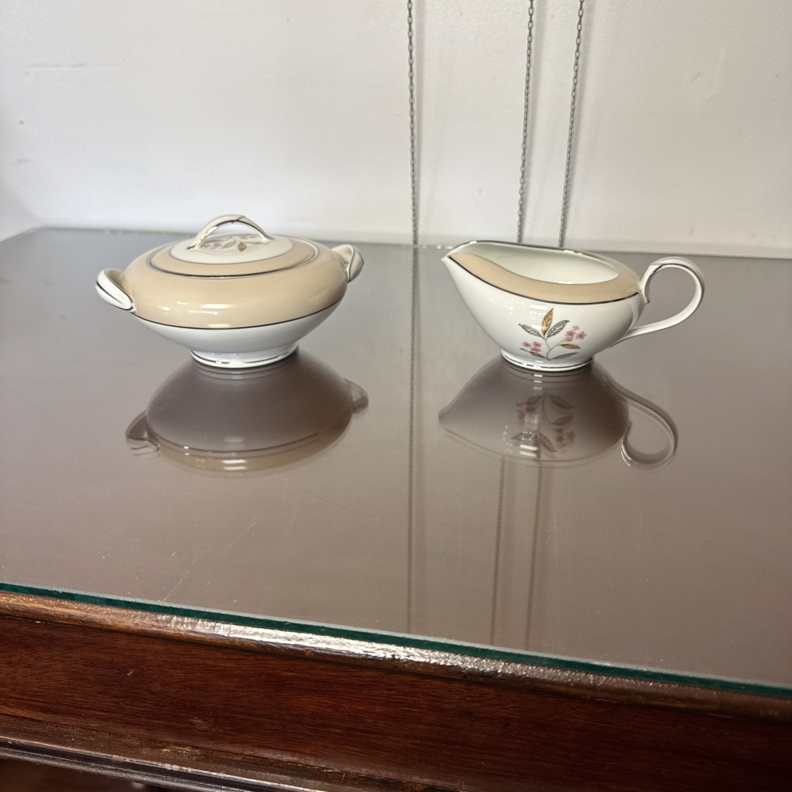 Vtg Noritake Japan Sheridan 5441 Footed Sugar Bowl W/lid And Creamer Nvr Used