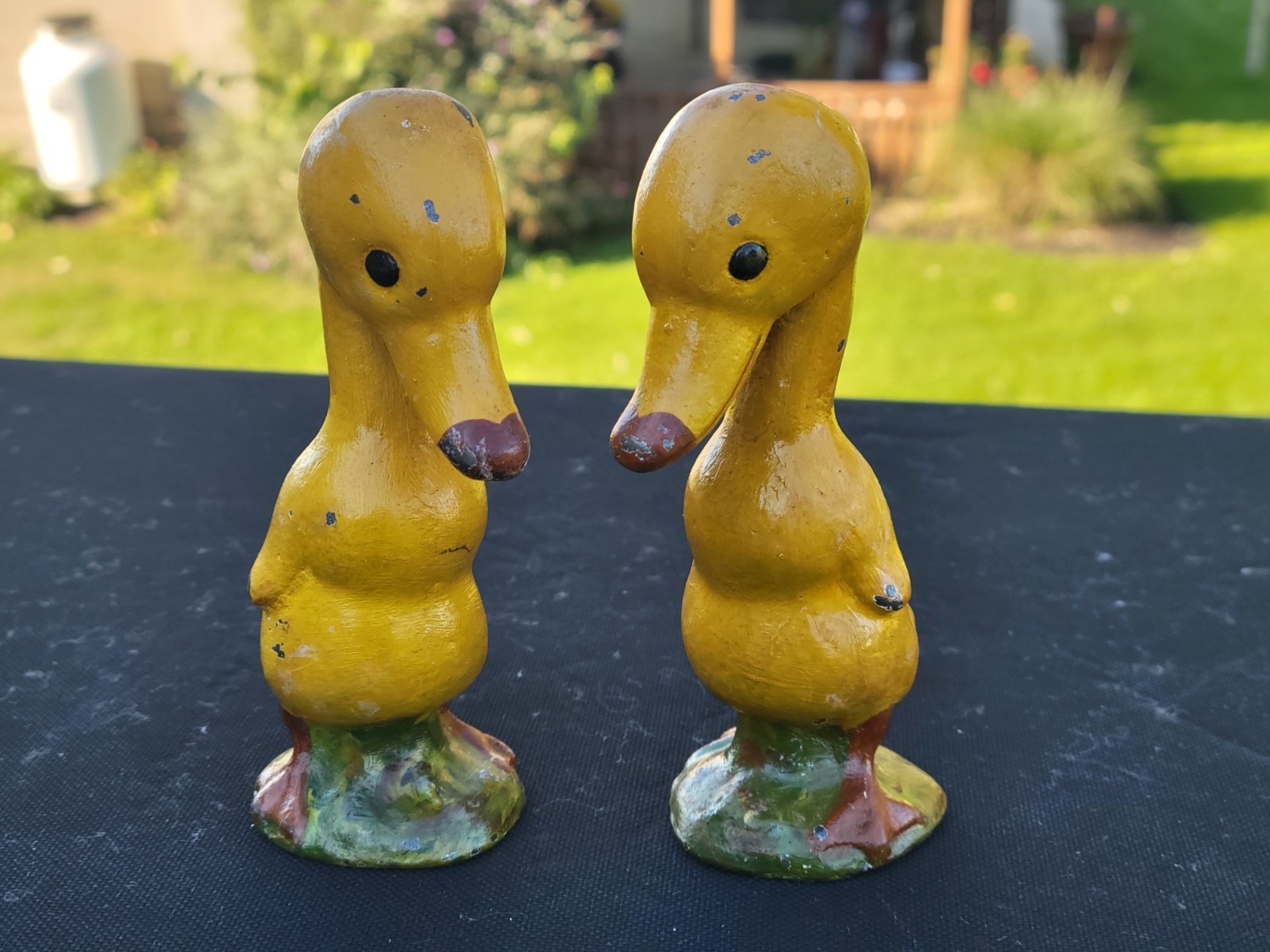 Rare Pair Antique Hubley Lancaster Pa Cast Iron Painted Duck Childs Doorstop Toy