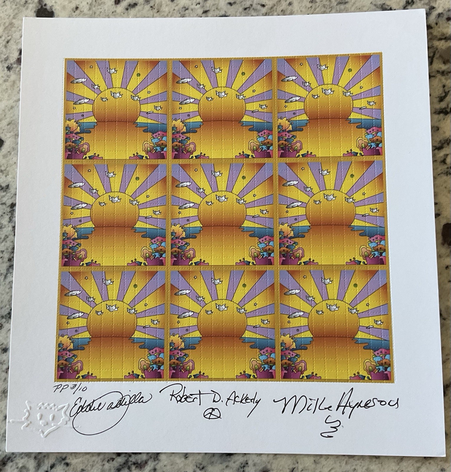 BLOTTER ART ORIGINAL LAGUNA SUNRISE SIGNED MIKE. HYNSON ,EDDIE & ROBERT & COA