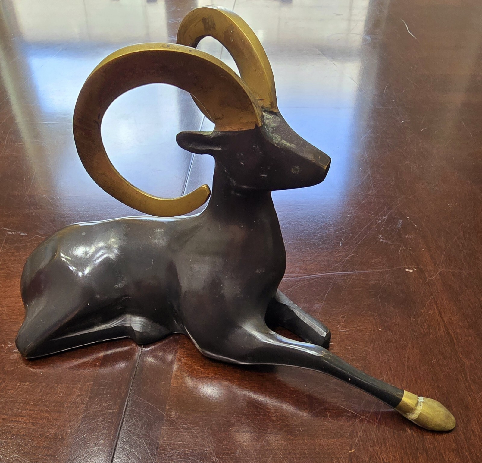 Vintage MCM Bronze Sculpture Of Bighorn Sheep In Resting Position