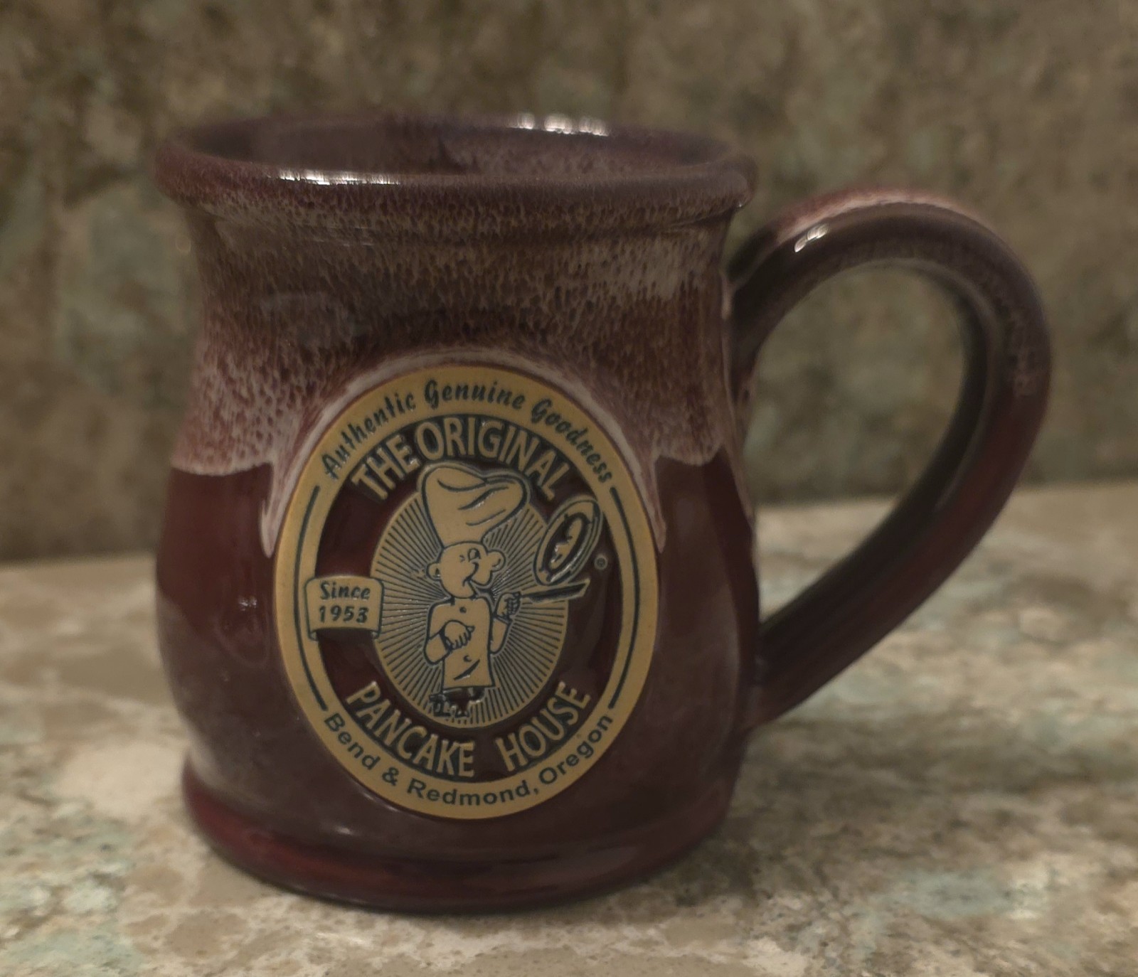 Deneen Pottery Crandberry /White Round Belly Ceramic Mug Original Pancake House