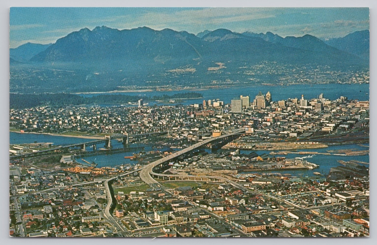 Vintage Vancouver BC Aerial View Postcard Stanley Park North Shore
