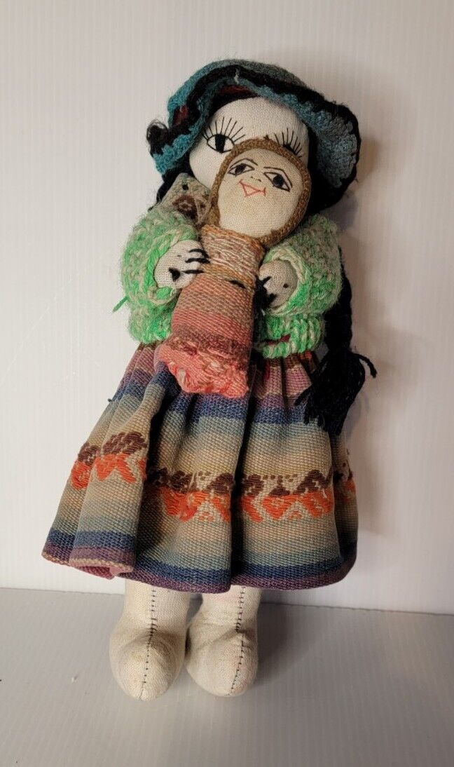 Vtg Cloth Doll Mexican Ethnic With Papoose Baby.