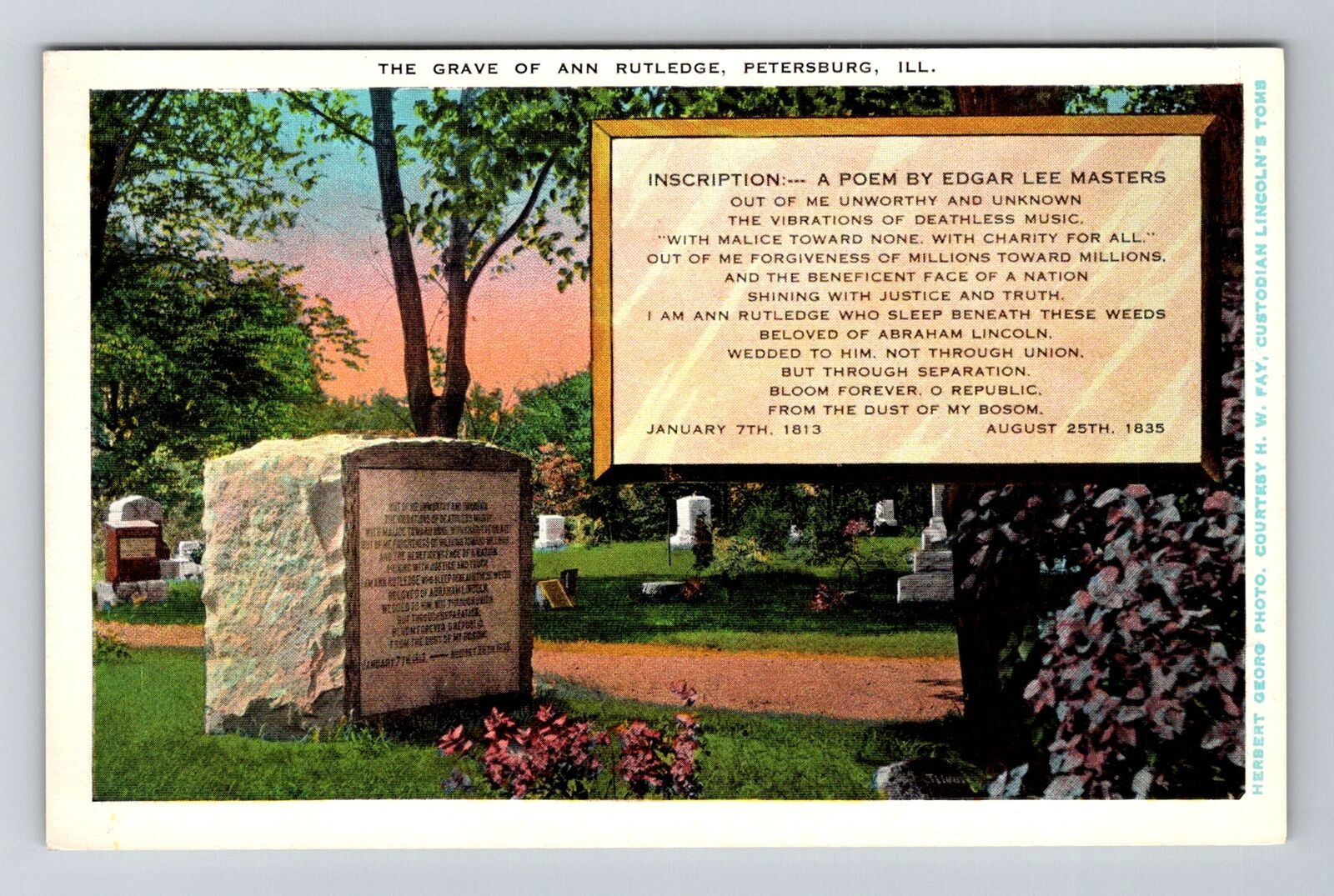 Petersburg, IL-Illinois, Grave Of Ann Rutledge Antique Souvenir Vintage Postcard