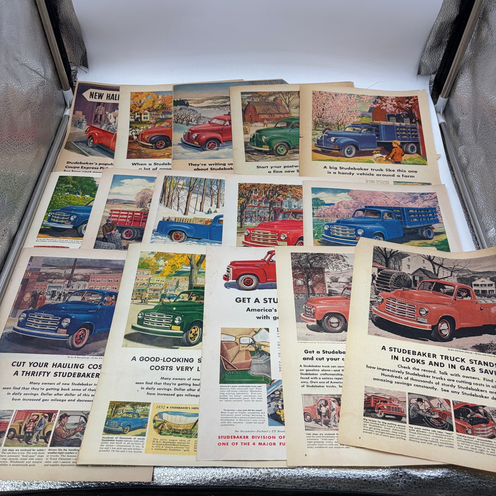 Lot of 15 Vintage 1940s-50s Studebaker Truck Magazine Ads Pickup Farm Color Lot of 15 Vintage 1940s-50s Studebaker Truck Magazine Ads Pickup Farm Color