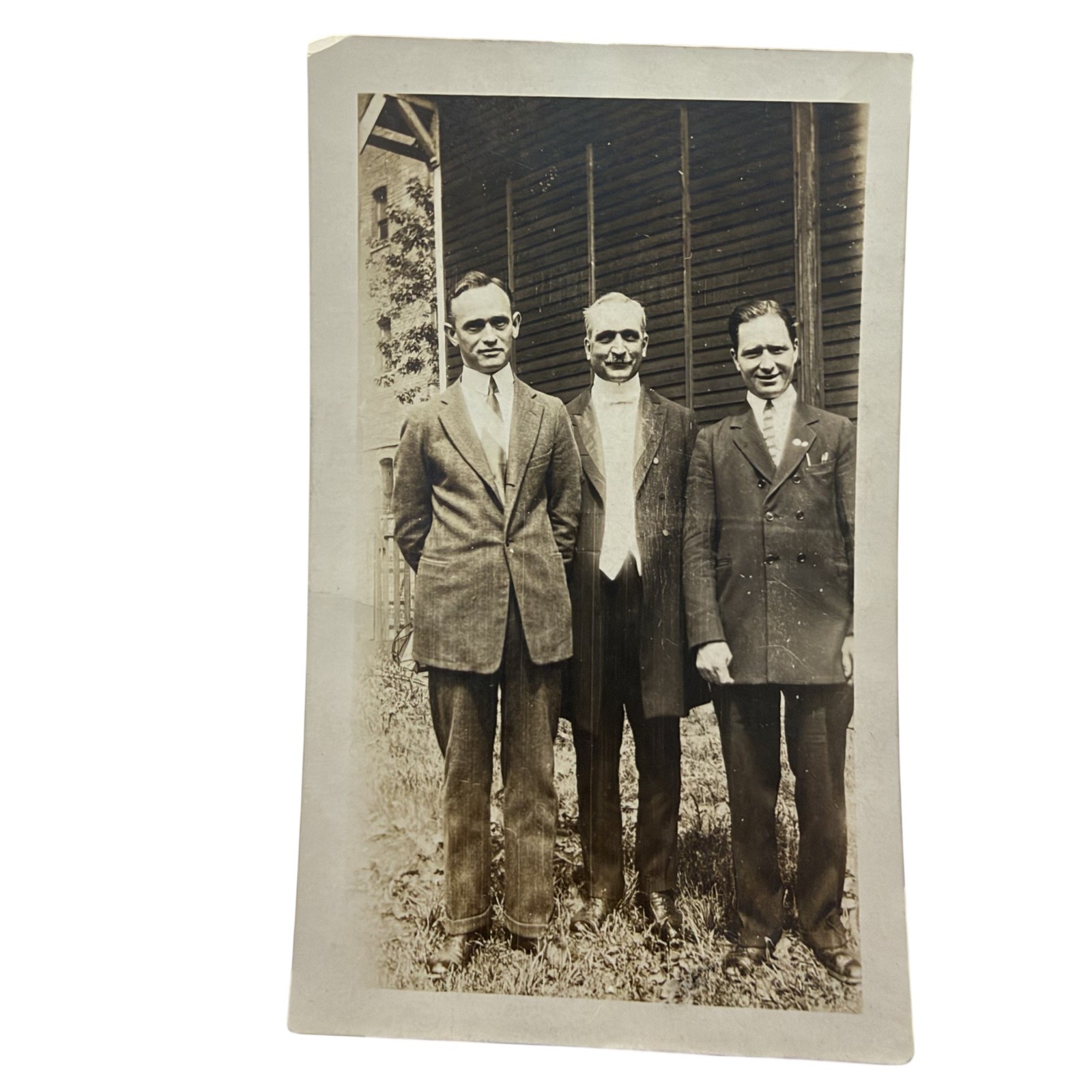 Vintage 1925-49 Men Suits Yard Snapshot Photo 3x4.75 Sepia Gelatin Orig
