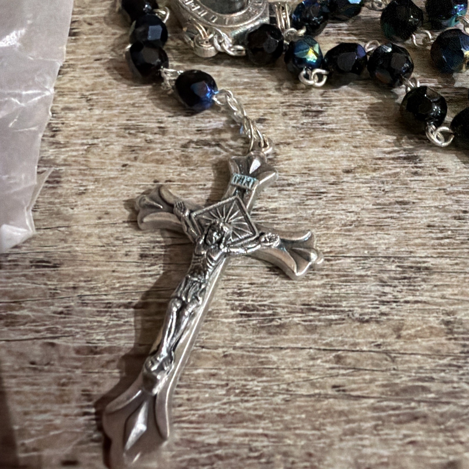 Our Lady of Lourdes Water Relic Rosary - Italy - Souvenir Dark Blue Color