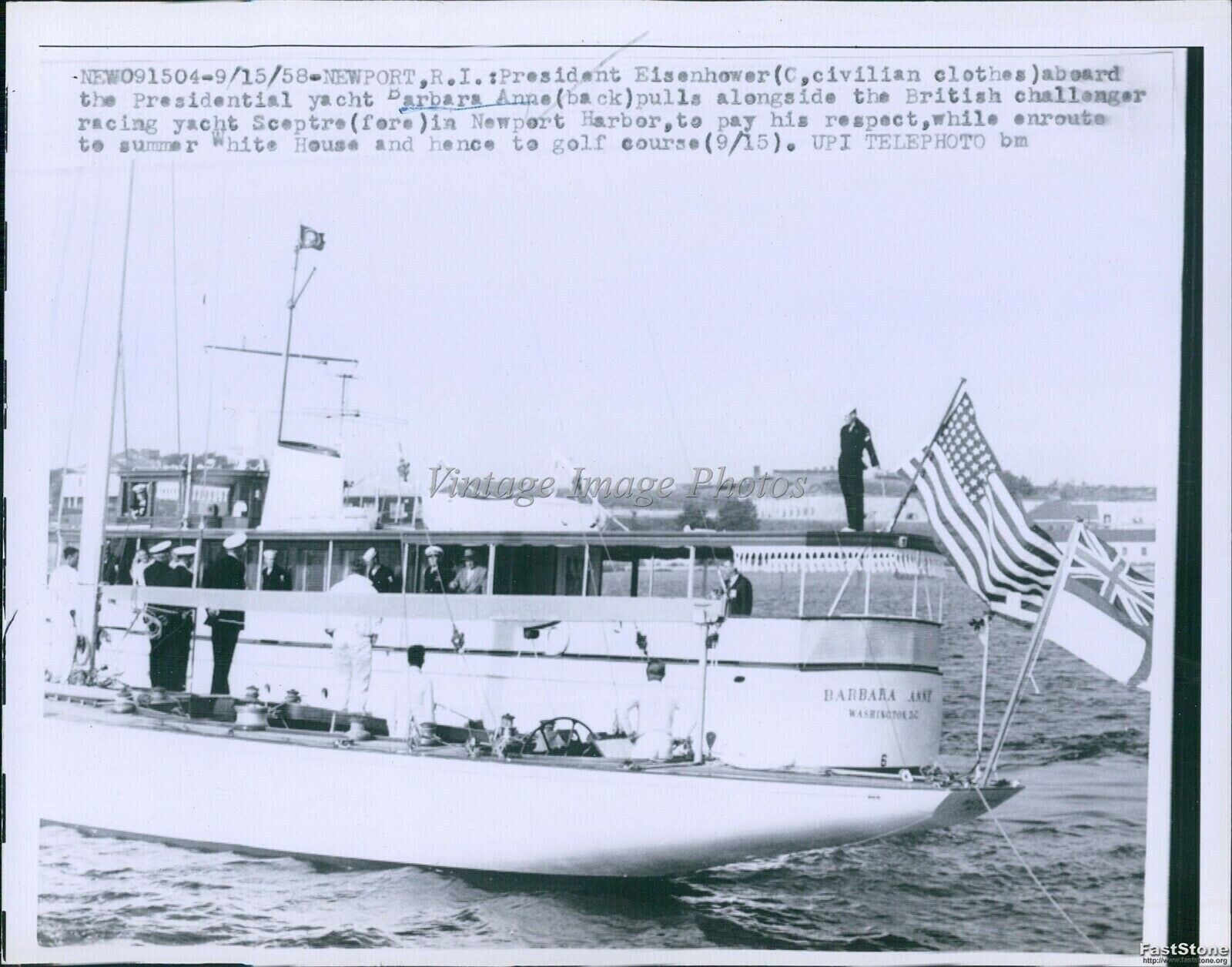 1958 President Eisenhower Yacht Barbara Anne Challenger Politics Wirephoto 7x9