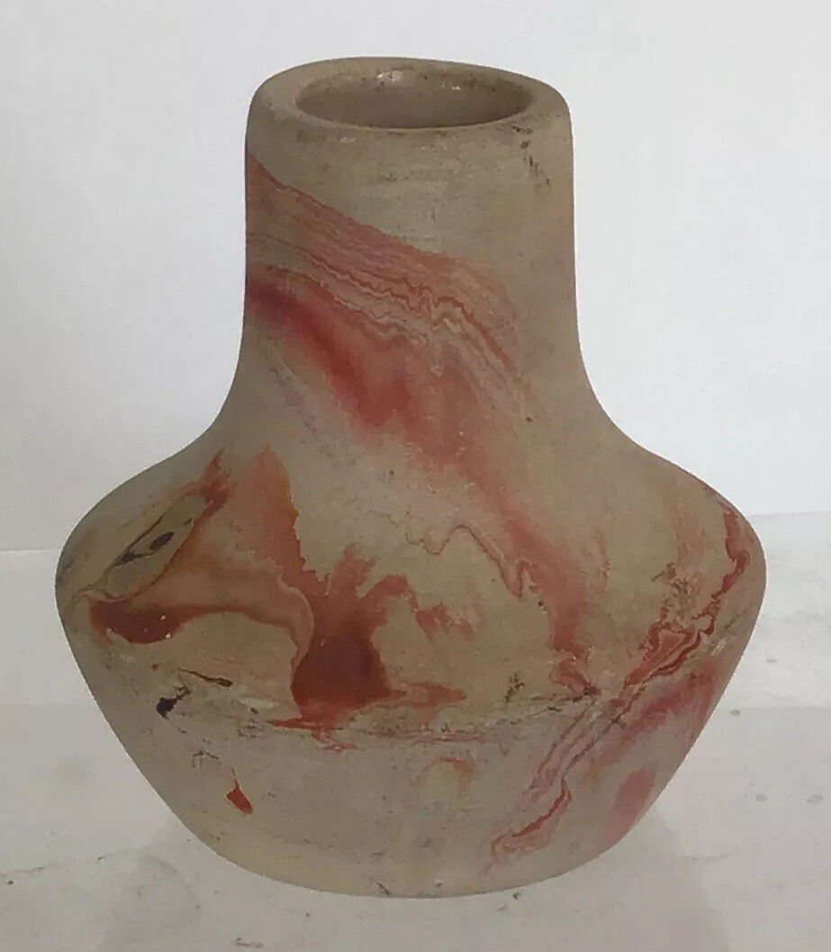 Vintage Nemadji Pottery Swirl Vase Signed 3.5\