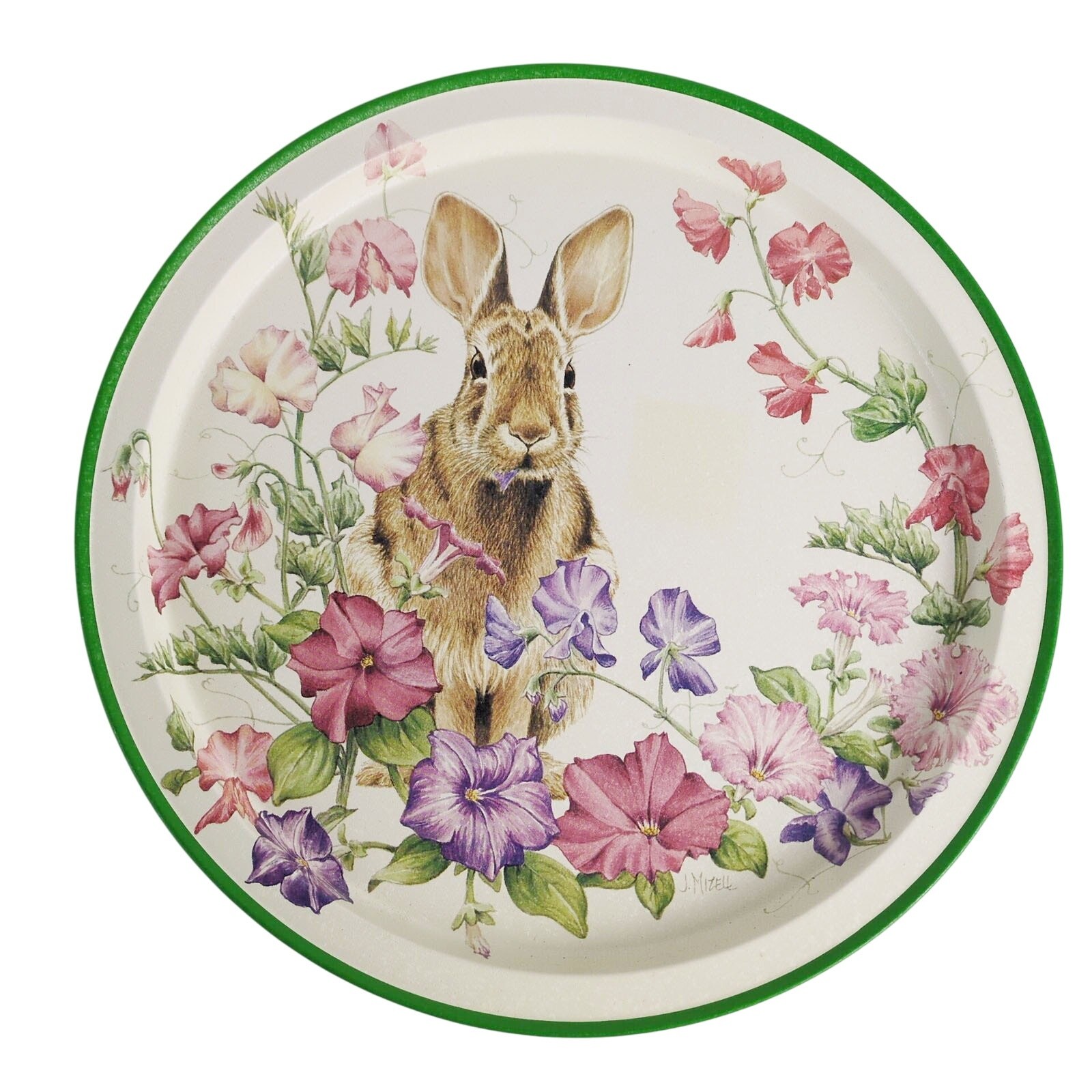 Vintage Judy Mizell Potpourri Petunia's Garden Rabbit Tin Serving 13