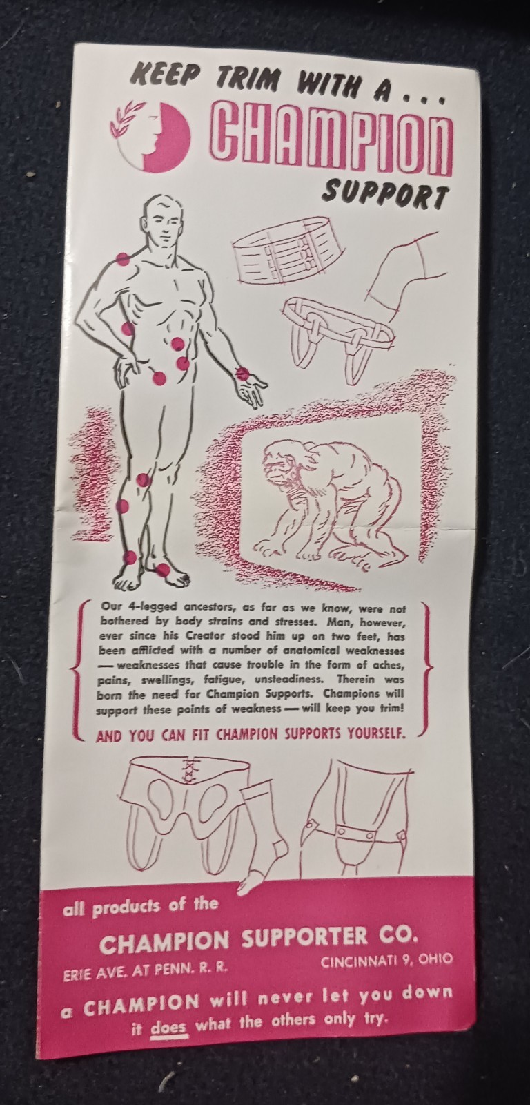 Vtg 1954 Champion Supports Advertising Pamphlet Cincinnati Ohio Medical Graphic