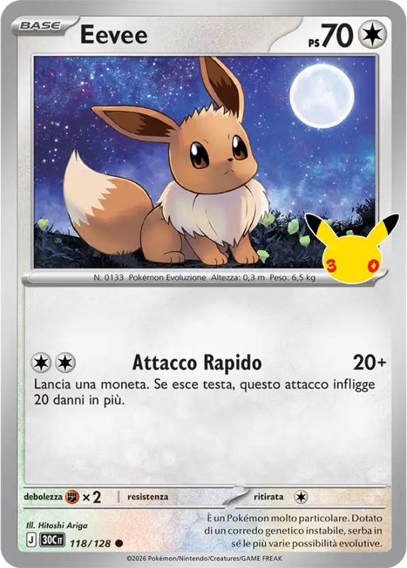 Eevee 118/128 Pokemon 30th Anniversary ITA NM