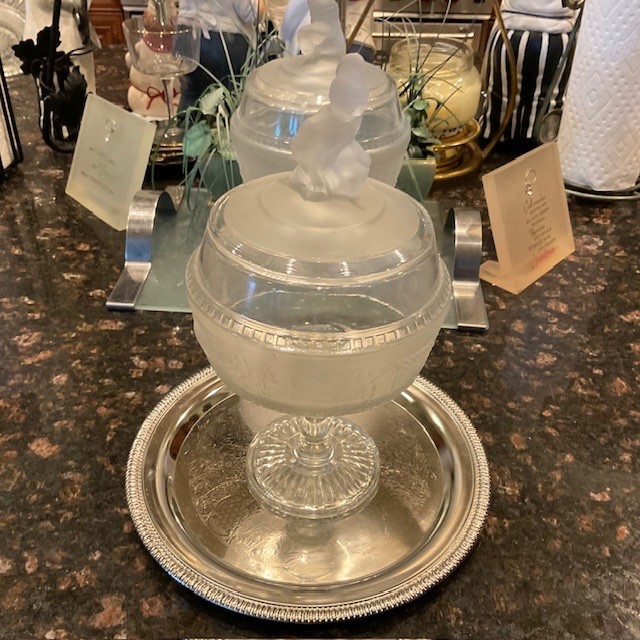 Antique Westward Ho Gillinder Pressed-Molded Antique Lidded Compote 12 7/8\