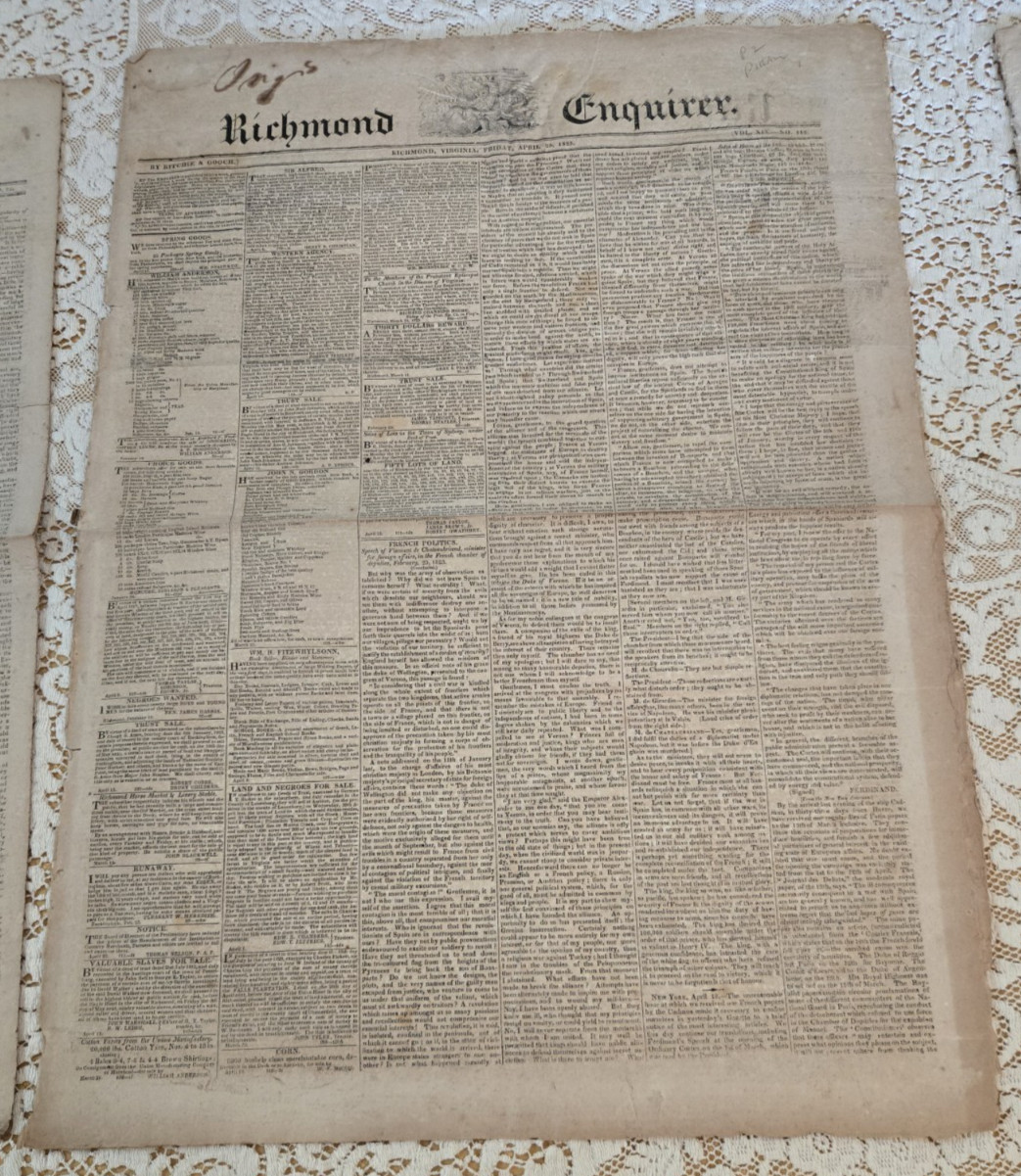 RICHMOND ENQUIRER  (NEWSPAPER)-1815 - 1867 by THOMAS RITCHIE   (LOT OF 3)