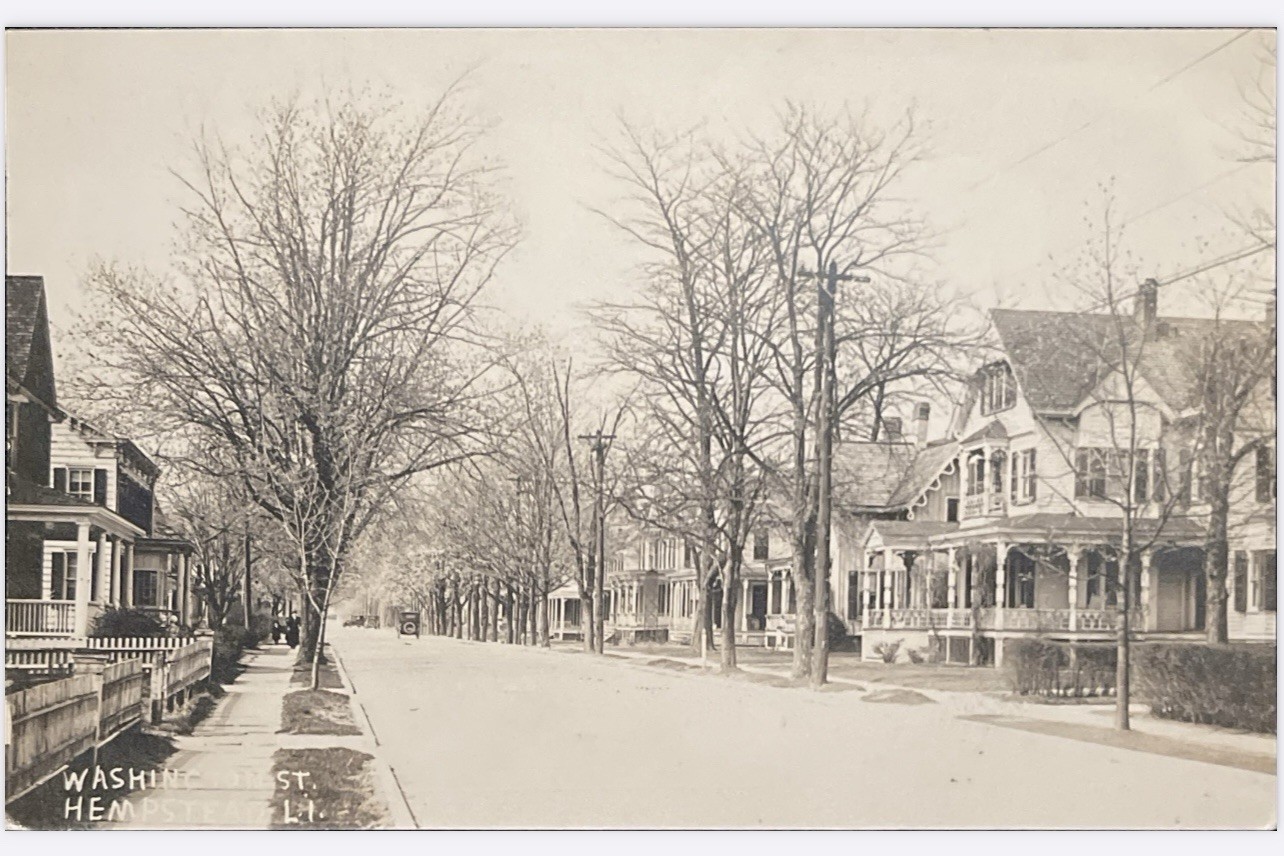 Hempstead New York Postcard RPPC Washington Street Model T Parked Driving