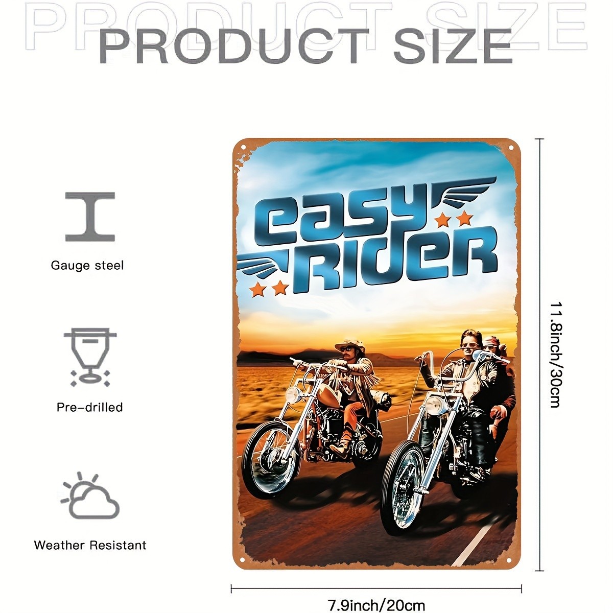 1pc Easy Rider Vintage Motorcycle Metal Sign - 8x12\