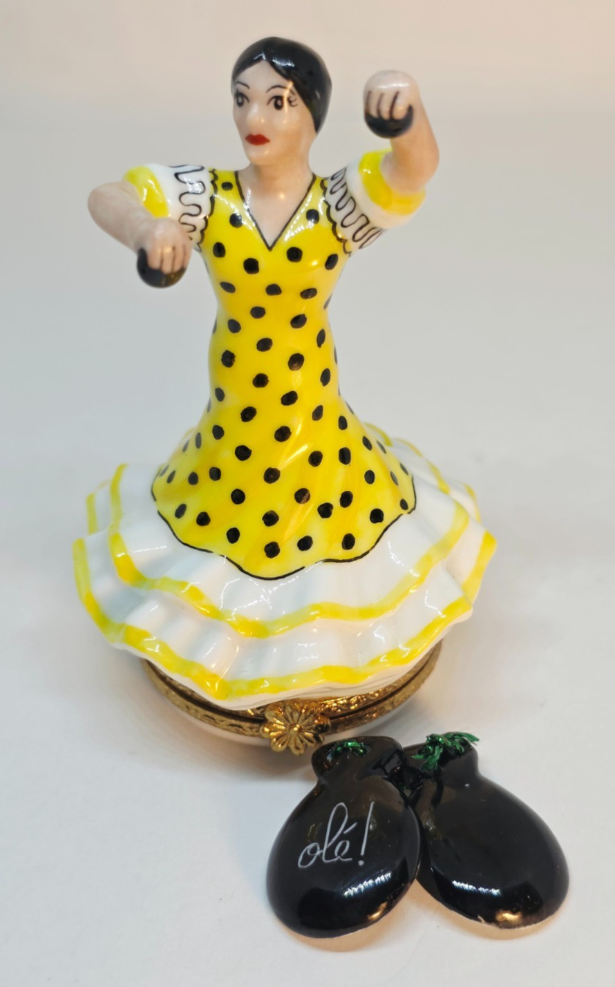LIMOGES FRANCE BOX - SINCLAIR - SPANISH FLAMENCO DANCER & CASTANETS - LE 3/750
