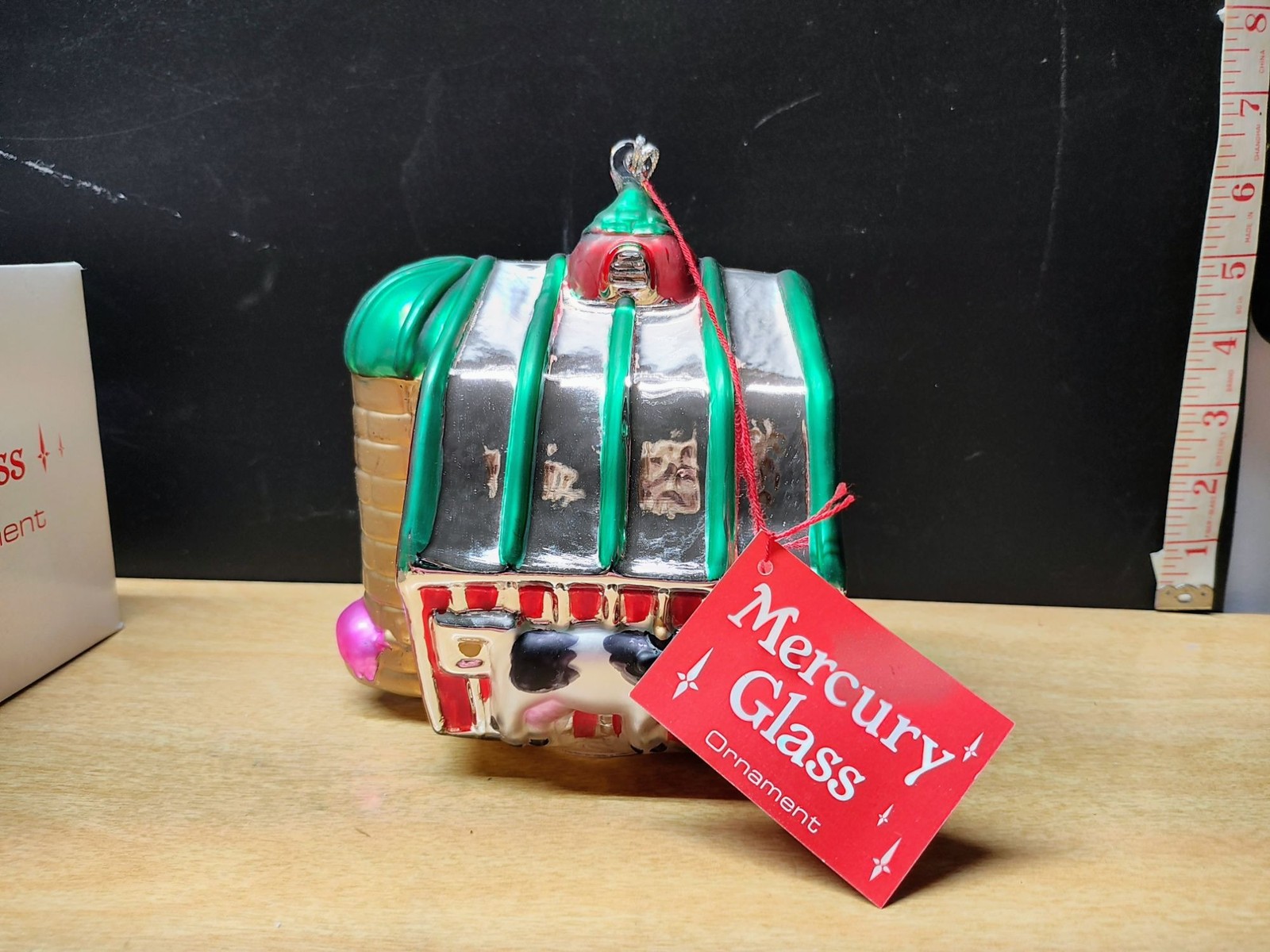 Mercury Glass Red Barn Ornament Hand-Painted Hand-Blown Dept 56 NIB