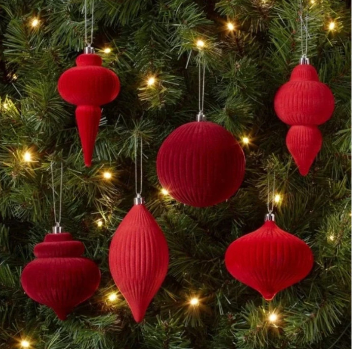 Target Wondershop Red Flocked Velvet Finial Christmas Ornaments 6 Piece