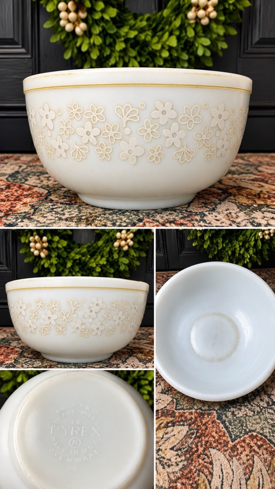 Pyrex Woodland White Mixing Bowl with Floral Pattern