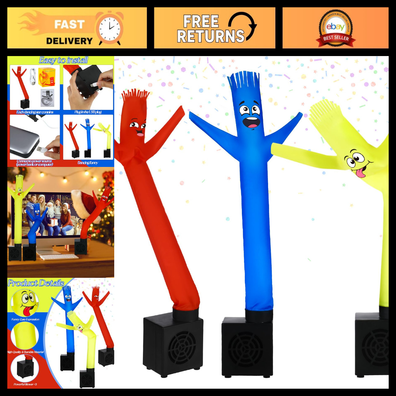 3 Pcs Mini Inflatable Tube Guy Waving Dancer with Blower - Fun Party Decor