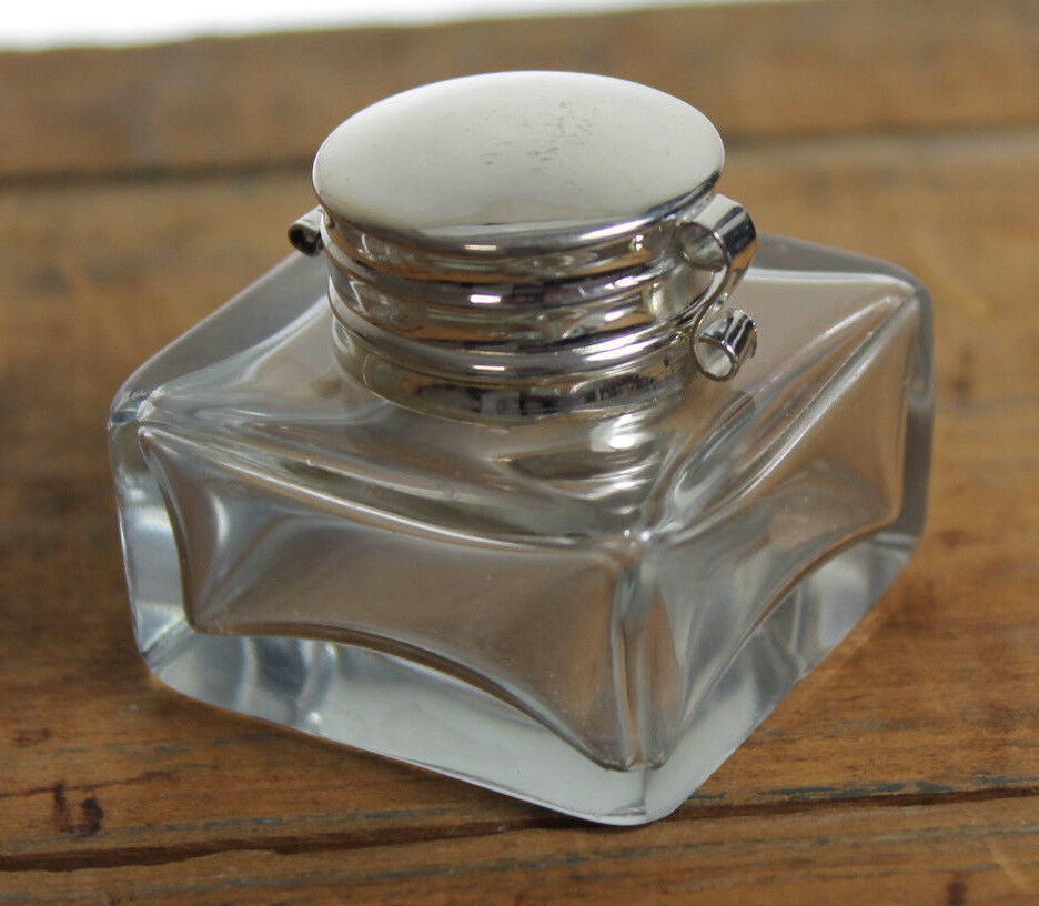Vintage Antique Style Square Clear Glass Inkwell Bottle ink