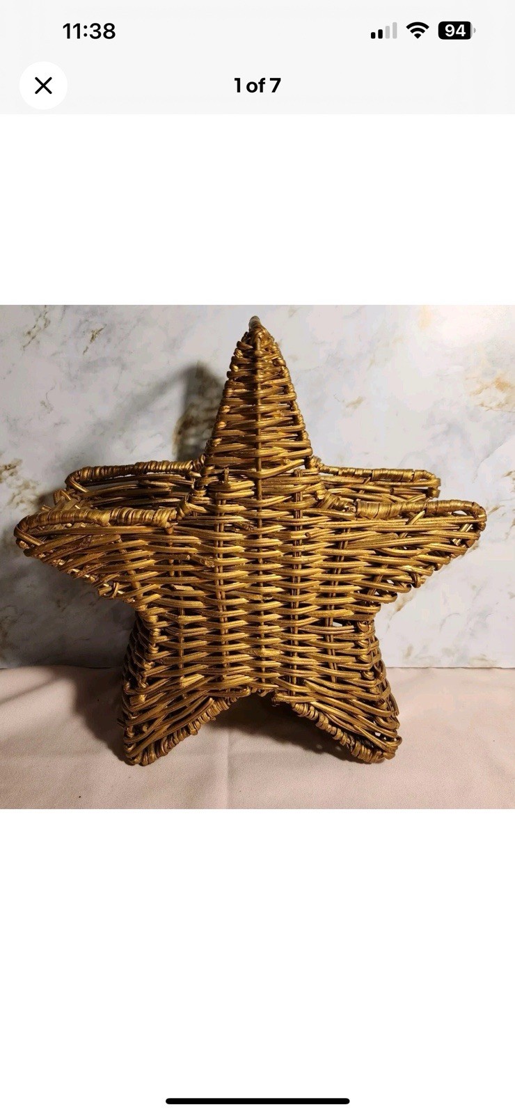 Vintage Star Shaped Gold Tone Wicker Basket 9” Holiday Decor