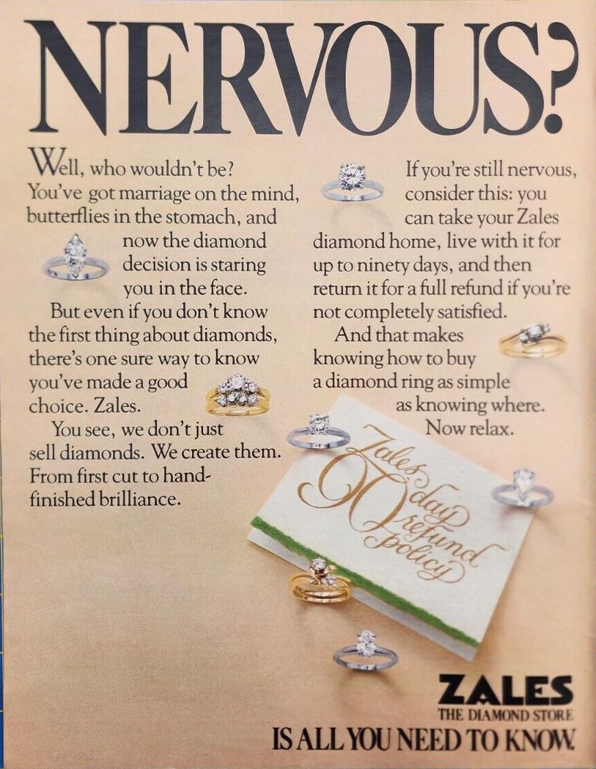 1981 Zales The Diamond Store Magazine Print Ad - Nervous?