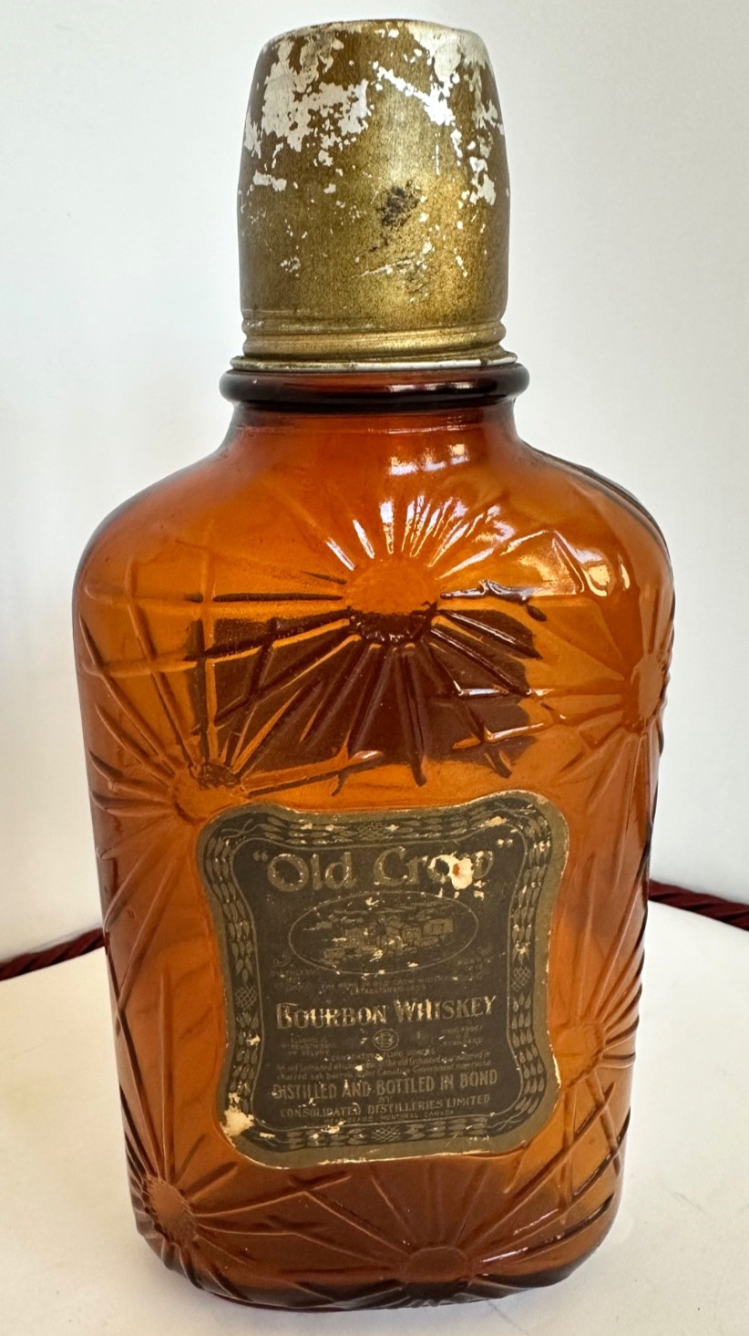 Antique 1927 Old Crow Whiskey  Spider Web Pint Bottle With Metal Cap bottle